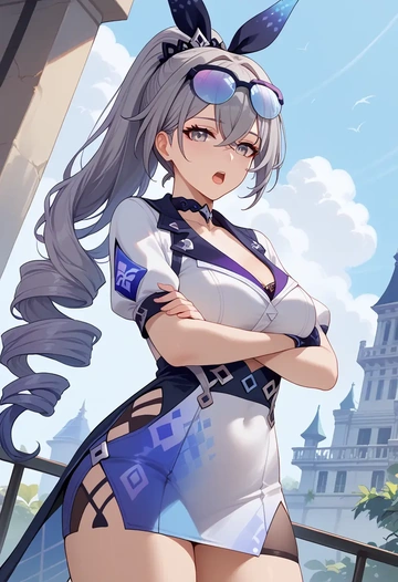 star rail,silver wolf,bodysuit,mesh,high-waisted skirt  - AI generated anime art